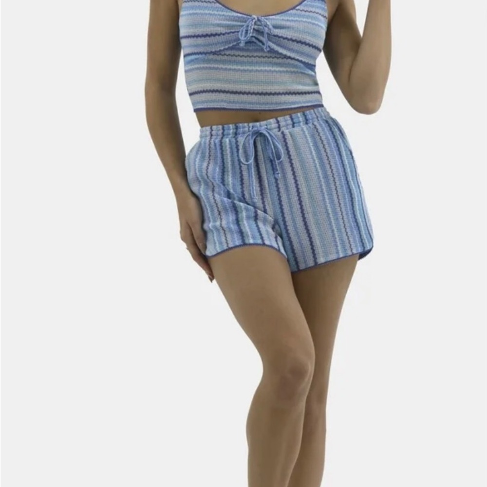 No Boundaries Blue Striped Shorts Set